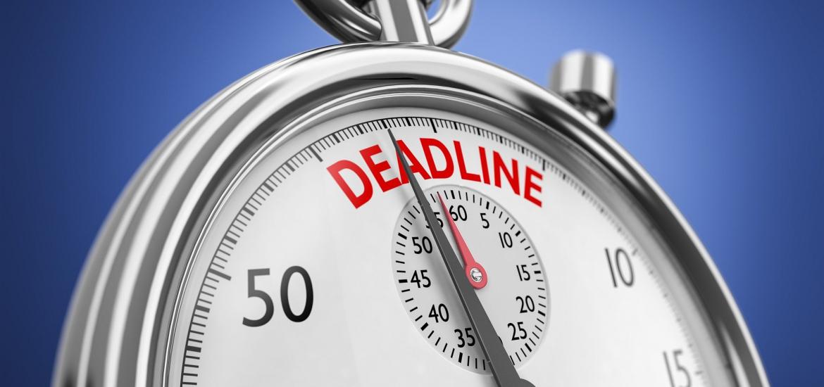 stopwatch with deadline at the top and the watch hand is ticking toward the deadline